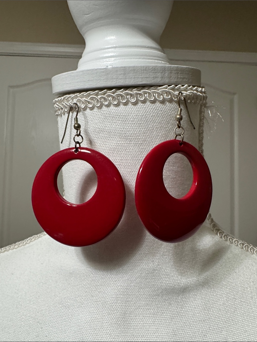 Red Circle Hoop Drop Earrings - Women Jewelry